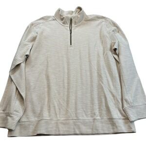 Lands End Mens Striped 1/4 Zip Pullover Sweatshirt XXL Beige Tan Casual Comfort